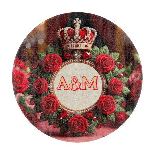 👑 Op maat gemaakte rozen kroon monogram naam cade Snijplank (Voorkant)
