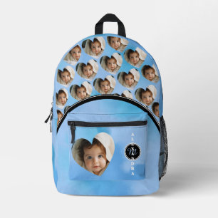 Op maat gemaakte rugzak met babyfoto en monogram