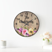 Op maat gemaakte rustieke houten roze paarse gele grote klok (Huis)