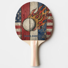 Op maat gemaakte Rustieke Houten VS Vlag Vuur Bal Tafeltennisbatje