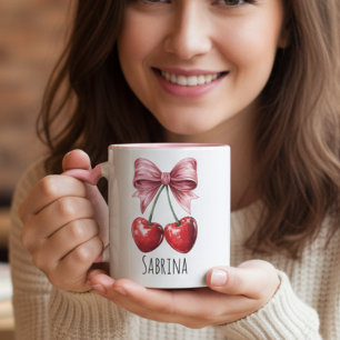 Op maat gemaakte "Sabrina" kers en roze strik twee Mok