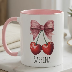 Op maat gemaakte "Sabrina" kers en roze strik twee Mok
