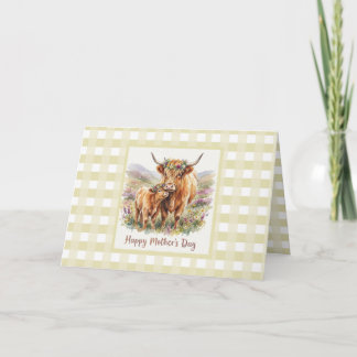 Op maat gemaakte Sage Highland Cow Gingham Moederd Kaart