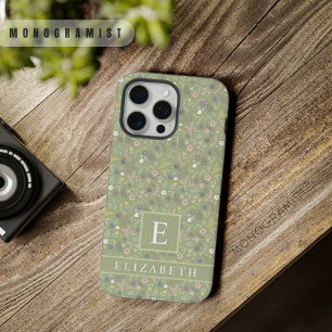 Op maat gemaakte salie olijfgroene bloemen witte r iPhone 15 pro max case