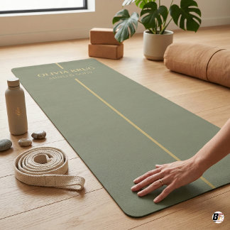 Op maat gemaakte saliegroen & goud minimalistische yogamat