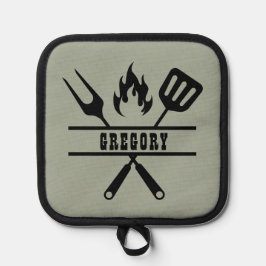 Op maat gemaakte saliegroene grilvoorschort pannenlap