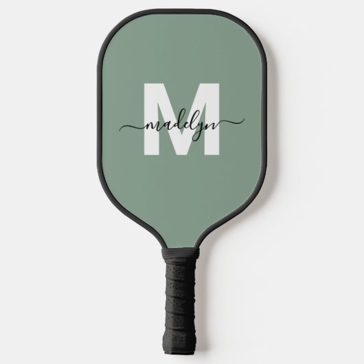 Op maat gemaakte saliegroene moderne naammonogram pickleball paddle (Achterkant)