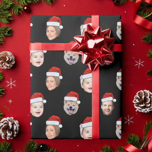 Op maat gemaakte Santa-hoed Gezichts Familie 4 fot Cadeaupapier