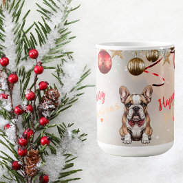 Op maat gemaakte Schattige Bulldog Puppy Kerstmis Koffiemok