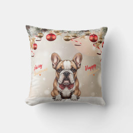 Op maat gemaakte Schattige Bulldog Puppy Kerstmis Kussen