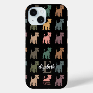 Op maat gemaakte Schnauzer Retro Naam Initiaal Hui iPhone 15 Case