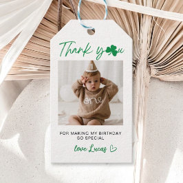 Op maat gemaakte Shamrock Verjaardag Bedankt Foto Cadeaulabel