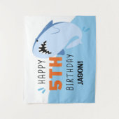 Op maat gemaakte Shark Kids 5e verjaardag achtergr Wandkleed (Voorkant)