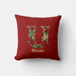 Op maat gemaakte sierlijke monogram U Kerst rood g Kussen