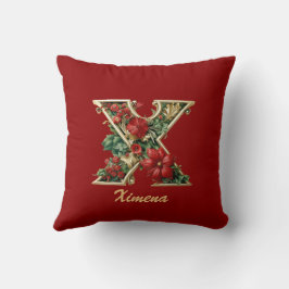 Op maat gemaakte Sierlijke Monogram X Kerst Rood G Kussen