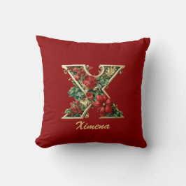 Op maat gemaakte Sierlijke Monogram X Kerst Rood G Kussen