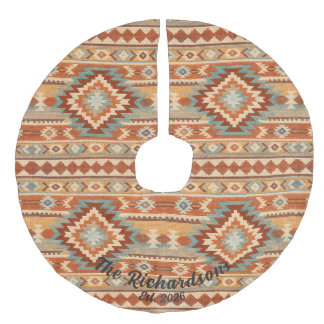 Op maat gemaakte Southwestern Kilim Ikat vloerklee Imitatie Linnen Kerstboom Kleed