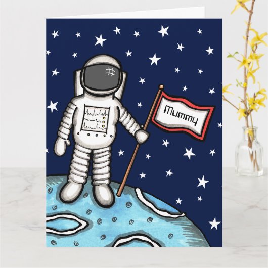 Op maat gemaakte Spaceman Astronaut Kosmische Moed Kaart (Gele Bloem)