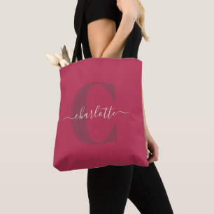 Op maat gemaakte stijlvolle monogramnaam magenta r tote bag