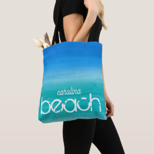 Op maat gemaakte strand waterverf Oceaan Blauw Gro Tote Bag