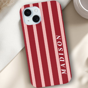 Op maat gemaakte strepen Roze Rood Bruin iPhone 15 Case
