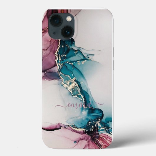 Op maat gemaakte Teal Blauw Paarse Marmer Cell Pho Case-Mate iPhone Case (Achterkant)