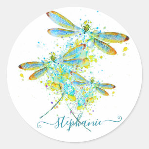 Op maat gemaakte Teal Libel spatpaint Ronde Sticker