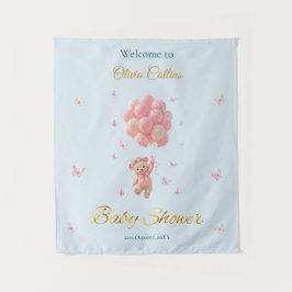 Op maat gemaakte teddybeer ballonnen vlinders baby wandkleed
