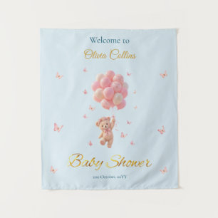 Op maat gemaakte teddybeer ballonnen vlinders baby wandkleed