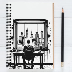 Op maat gemaakte tekst stedelijke skyline kunst no notitieboek
