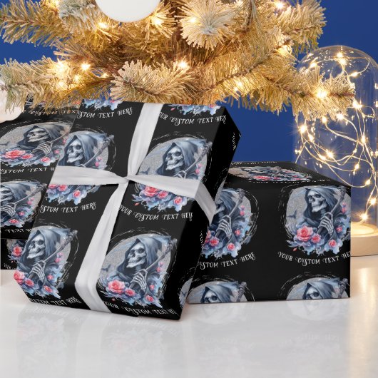 Op maat gemaakte tekst vintage grim reaper bloem g cadeaupapier (Feestdagen)