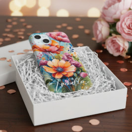 Op maat gemaakte telefoonhoesje met bloemendesign iPhone 15 case