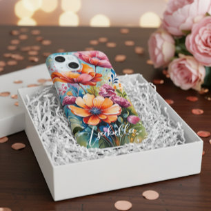 Op maat gemaakte telefoonhoesje met bloemendesign iPhone 15 case