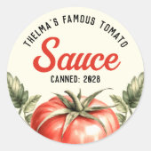 Op maat gemaakte tomatensaus conserveren ronde sticker (Voorkant)