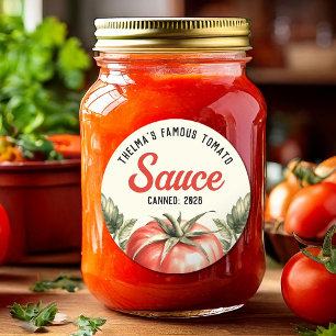 Op maat gemaakte tomatensaus conserveren ronde sticker