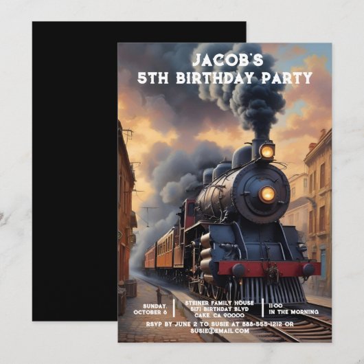 Op maat gemaakte trein verjaardagsfeest uitnodigin kaart (Voorkant / Achterkant)