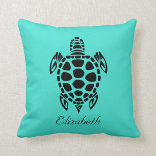Op maat gemaakte Tribal Zee Schildpad Turquoise Kussen