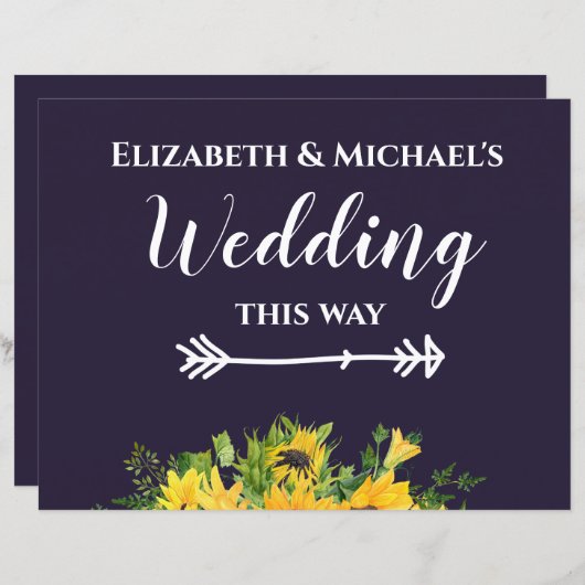 Op maat gemaakte trouwborden marineblauw gele zonn (Voorkant / Achterkant)