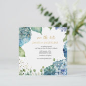Op maat gemaakte trouwdatum hydrangea's save the date (Staand voorkant)