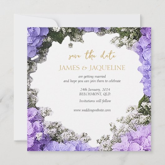 Op maat gemaakte trouwkaart Lavendel Hydrangea Save The Date (Voorkant)