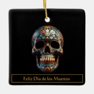 Op maat gemaakte turquoise gouden Día de los Muert Keramisch Ornament