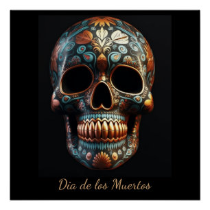 Op maat gemaakte turquoise gouden Día de los Muert Perfect Poster