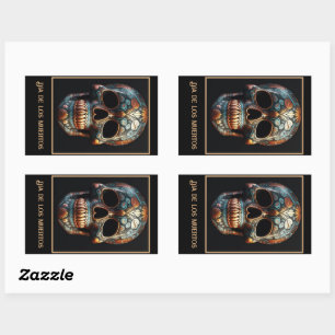 Op maat gemaakte turquoise gouden Día de los Muert Rechthoekige Sticker