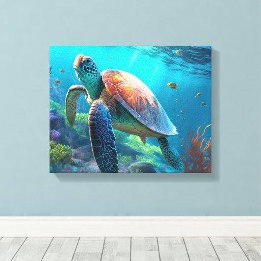 Op maat gemaakte Turtle Canvas Muurkunst Persoonli Afdruk (Insitu (Houten vloer))