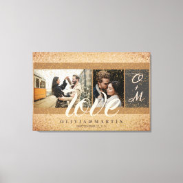 Op maat gemaakte twee koppel foto's gouden glitter canvas afdruk