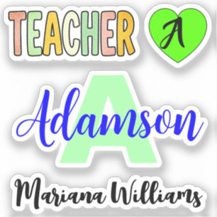 Op maat gemaakte unieke monogram onderwijzer naams sticker