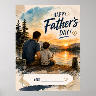 Op maat gemaakte Vader Zoon Vissen Zonsondergang P Poster
