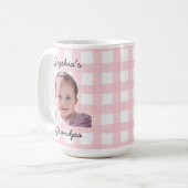 Op maat gemaakte Vaderdag cadeau Roze Gingham Patr Koffiemok (Voorkant links)