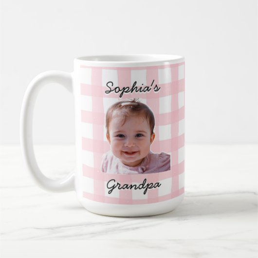 Op maat gemaakte Vaderdag cadeau Roze Gingham Patr Koffiemok (Links)