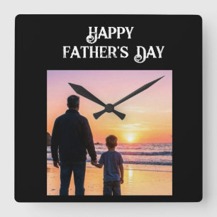 Op maat gemaakte Vaderdag Zonsondergang Silhouet H Vierkante Klok